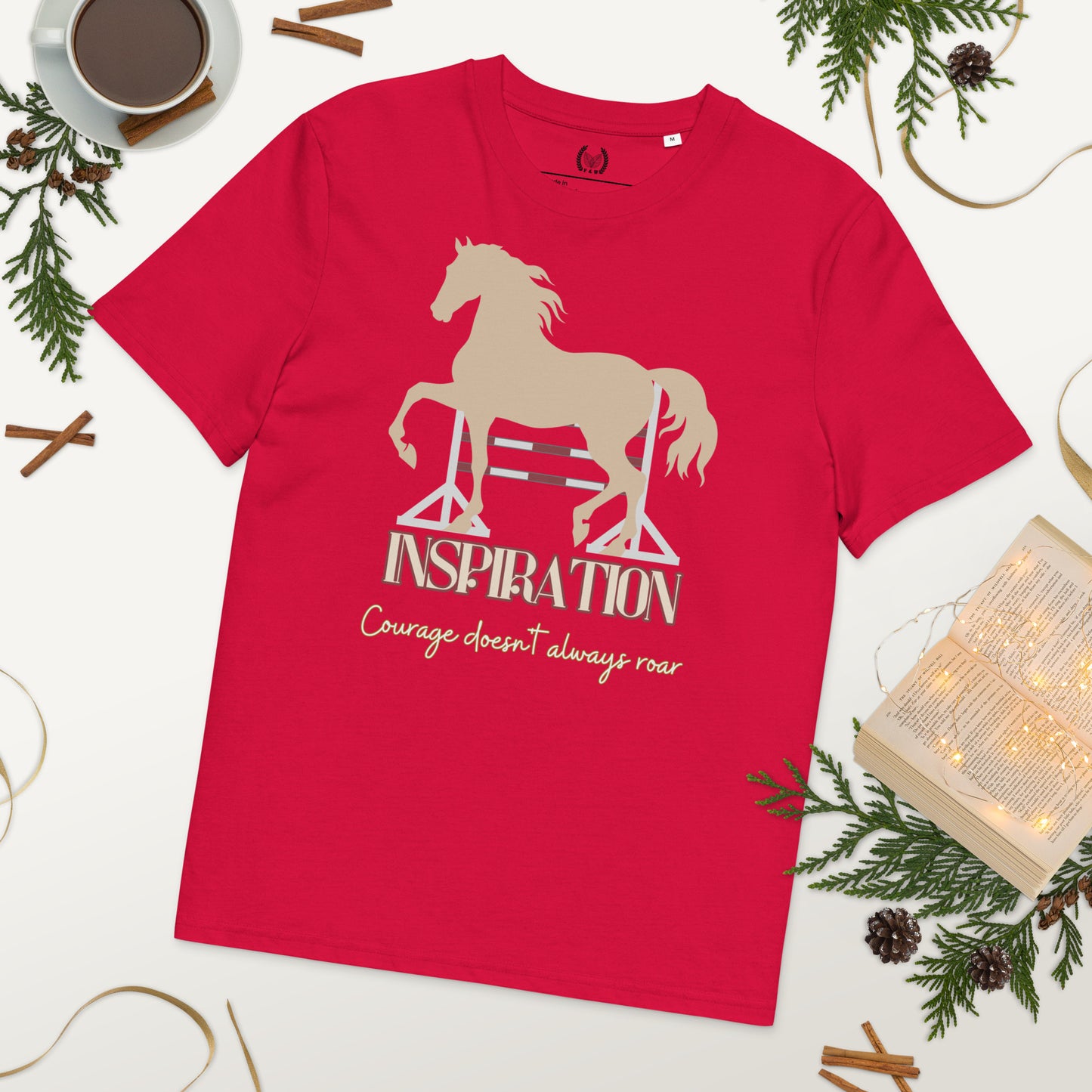Vegan Organic Cotton Horse Print Tee with 'Inspiration' Quote - Fitz & Willow