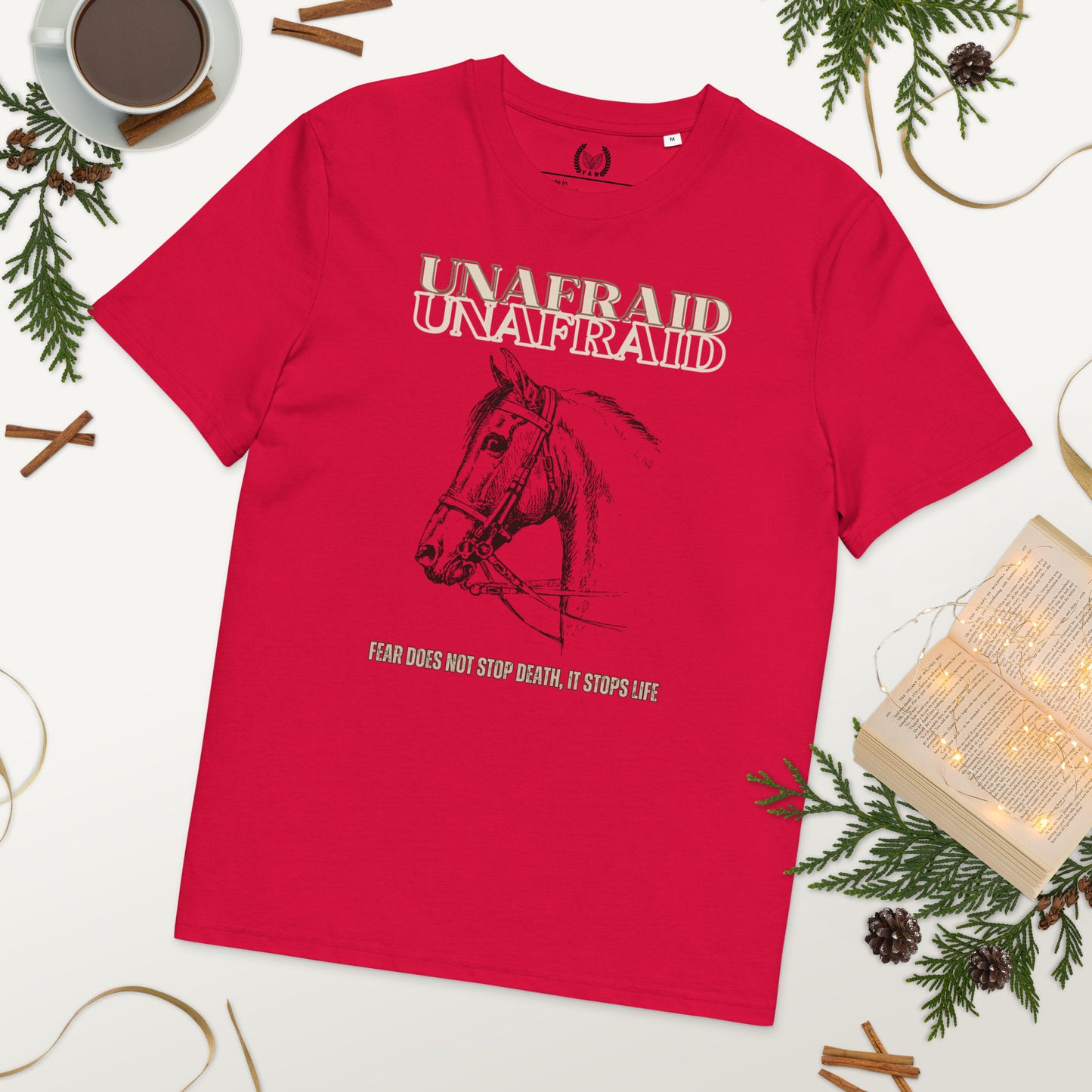 Vegan Organic Cotton Horse T-Shirt - 'Unafraid' Quote - Fitz & Willow