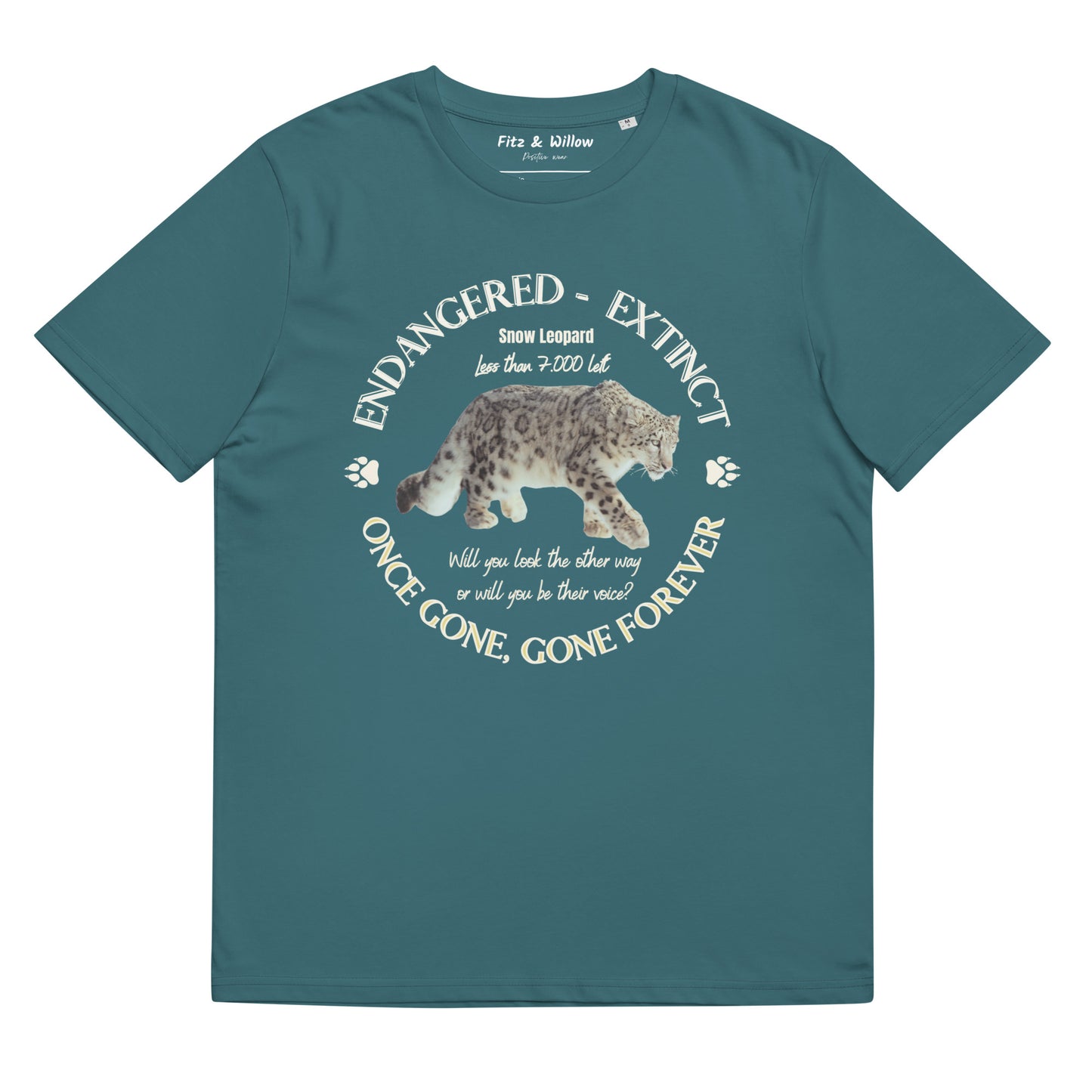 Unisex organic cotton t-shirt, Snow Leopard's voice - Fitz & Willow