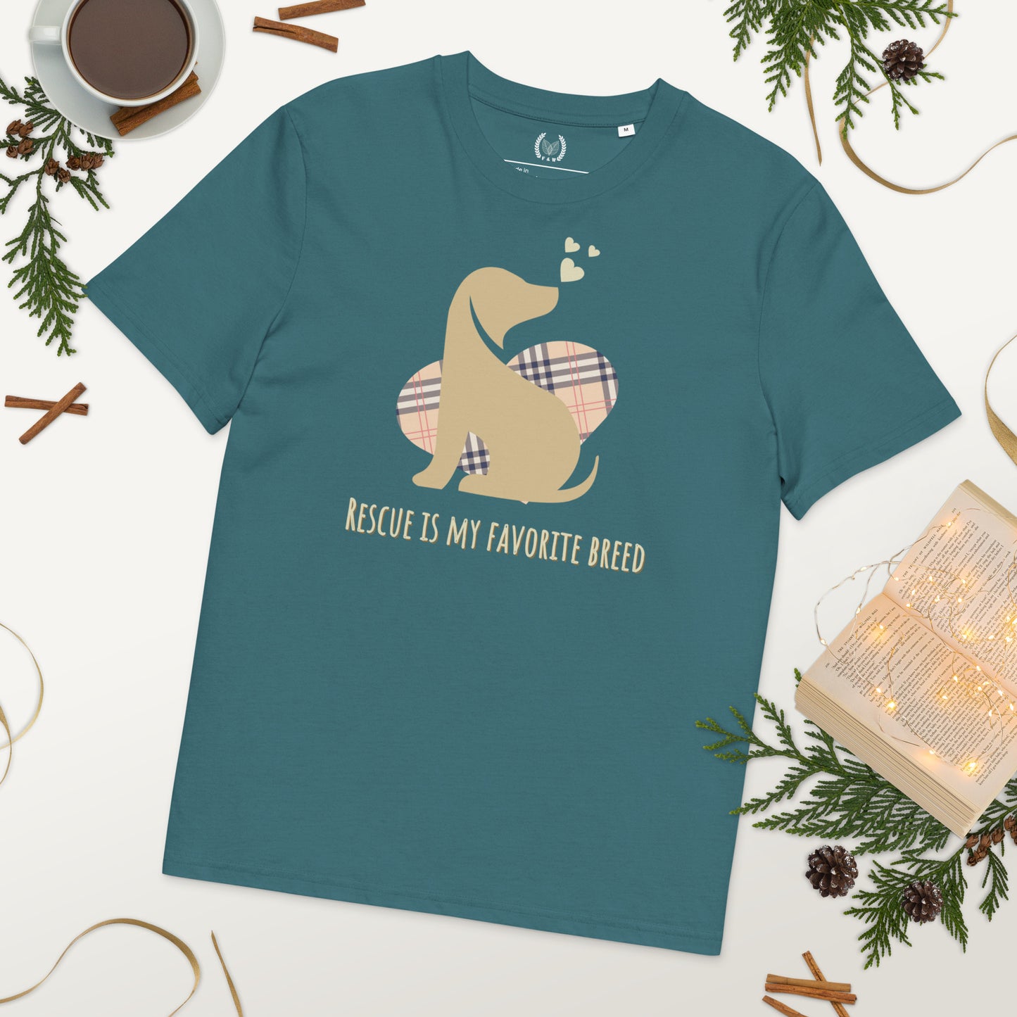 Vegan Organic Cotton Dog T-Shirt - 'Rescue Is My Favorite Breed' - Fitz & Willow