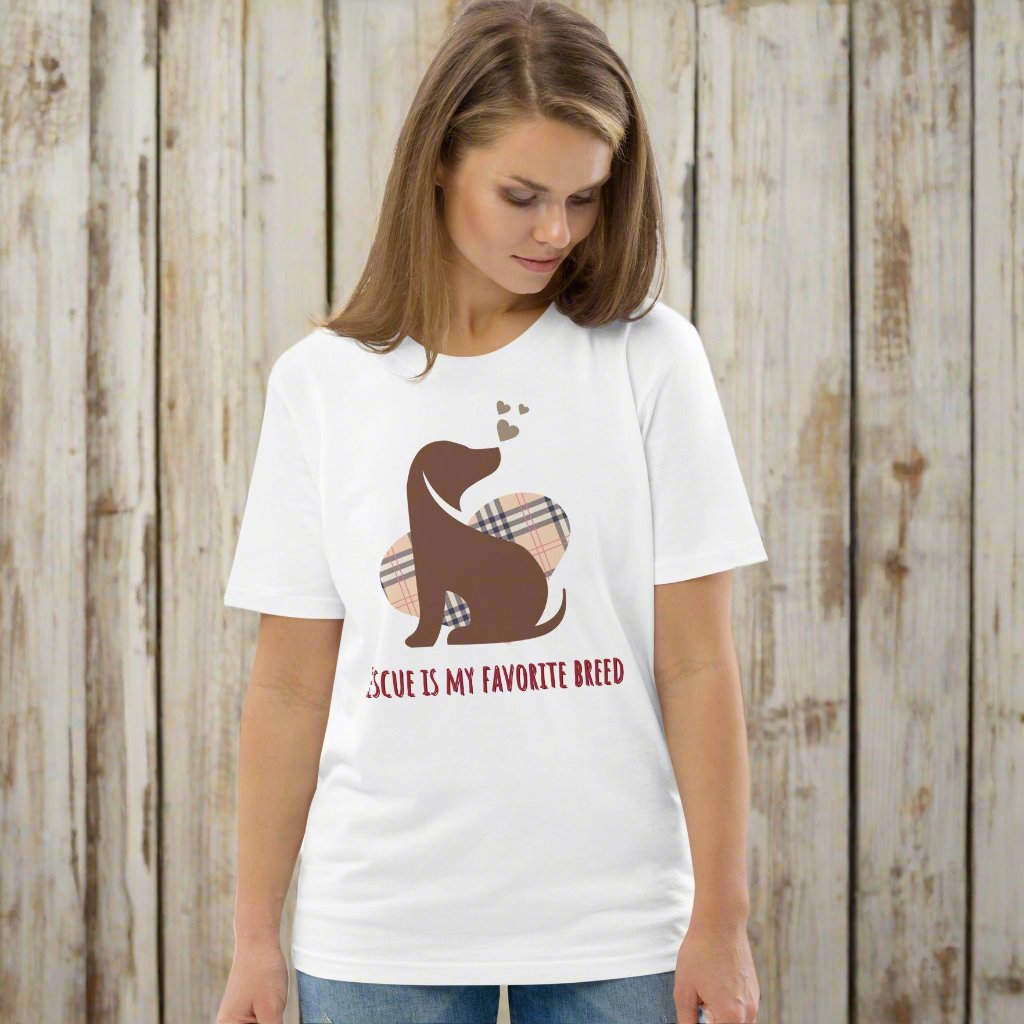 Vegan Organic Cotton Dog T-Shirt - 'Rescue Is My Favorite Breed' - Fitz & Willow