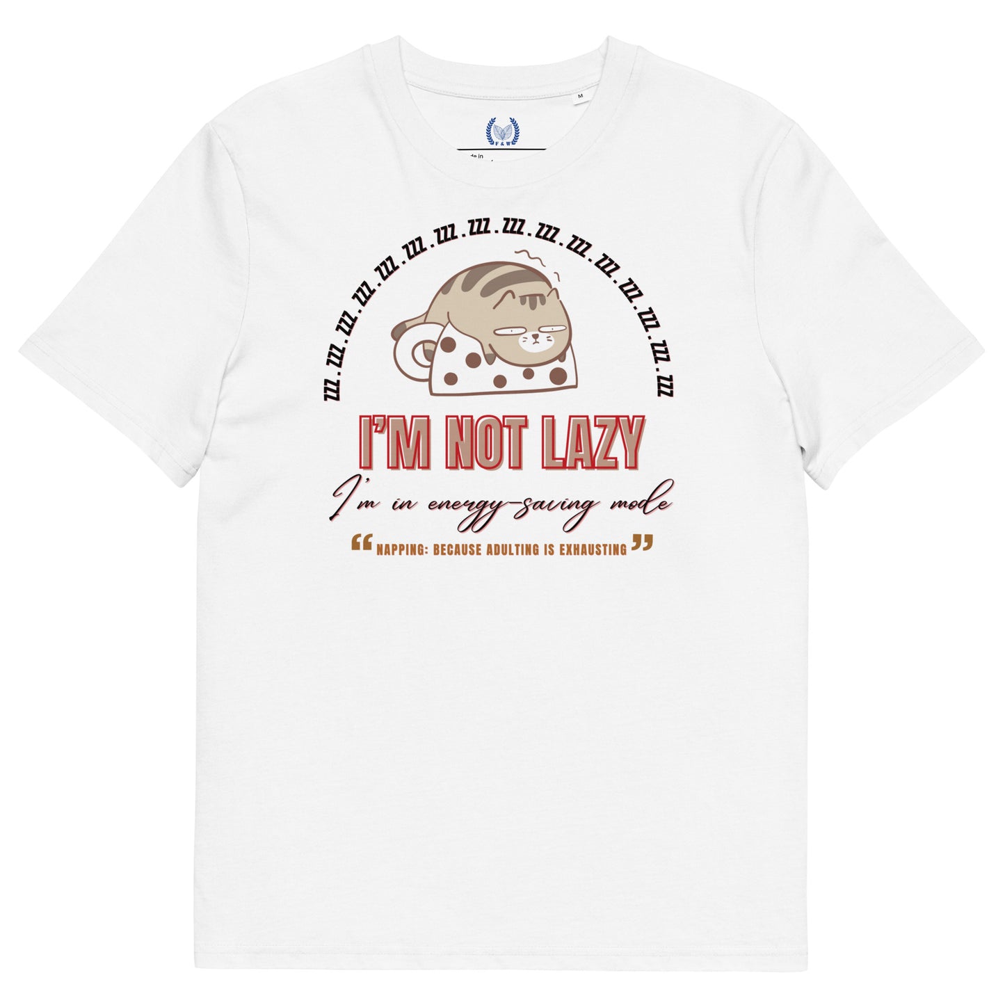 Vegan & Sustainable Cat Print T-Shirt "I Am Not Lazy” - Fitz & Willow