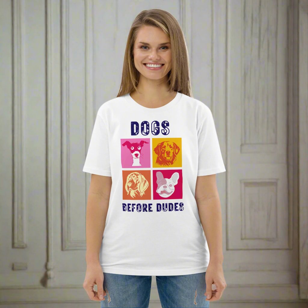 Dog T-Shirt - 'Dogs Before Dudes' Quote, Eco-Friendly, vegan Pet Lover Tee - Fitz & Willow