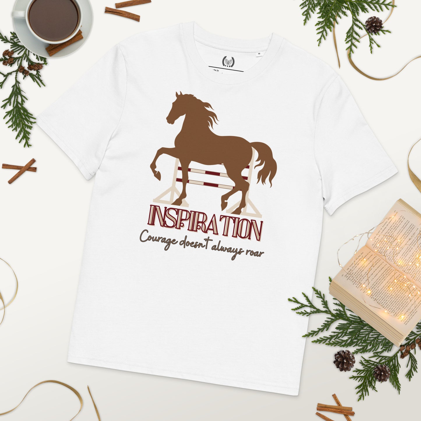 Vegan Organic Cotton Horse Print Tee with 'Inspiration' Quote - Fitz & Willow