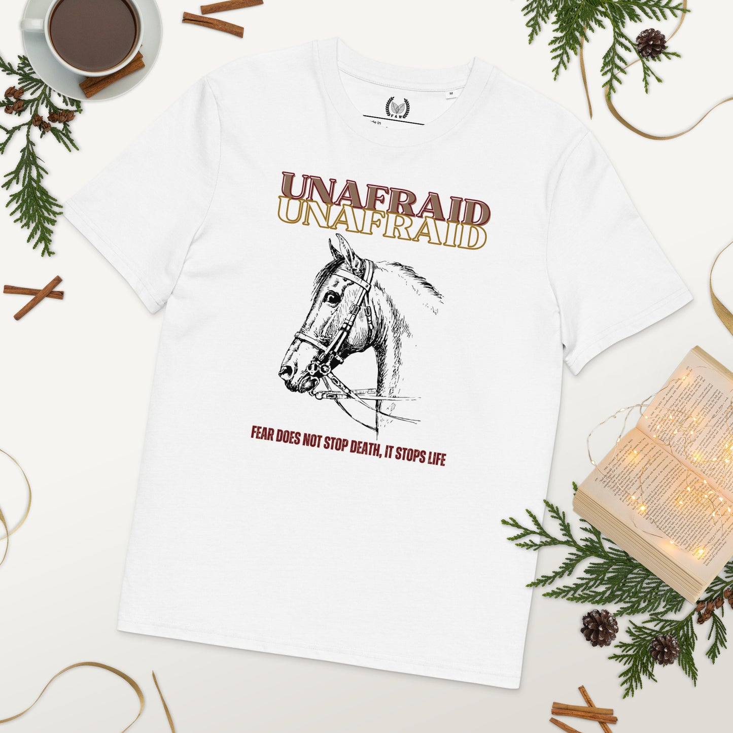 Vegan Organic Cotton Horse T-Shirt - 'Unafraid' Quote - Fitz & Willow