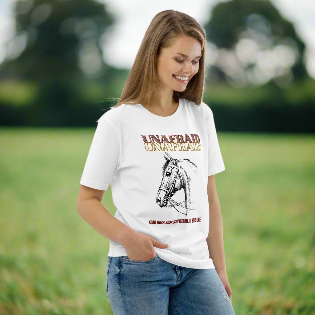 Vegan Organic Cotton Horse T-Shirt - 'Unafraid' Quote - Fitz & Willow
