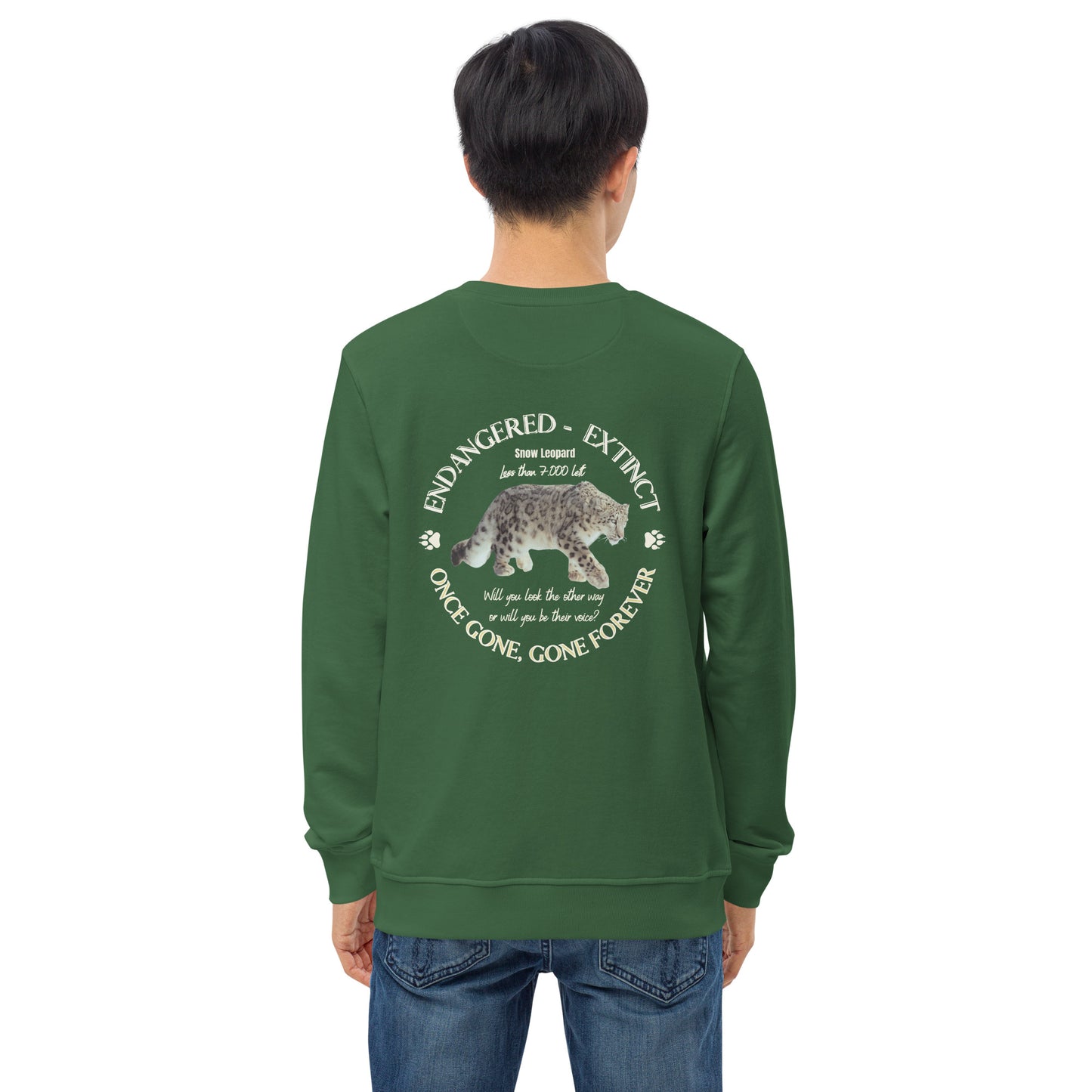 Unisex organic sweatshirt, Snow Leopard's Voice - Fitz & Willow
