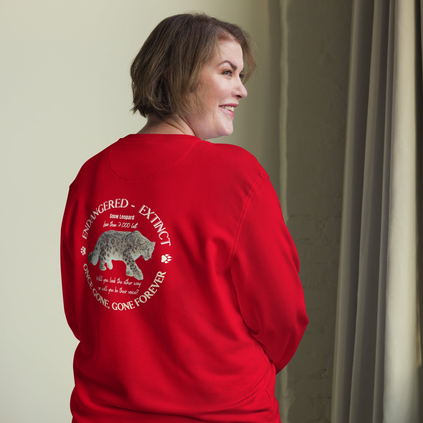 Unisex organic sweatshirt, Snow Leopard's Voice - Fitz & Willow
