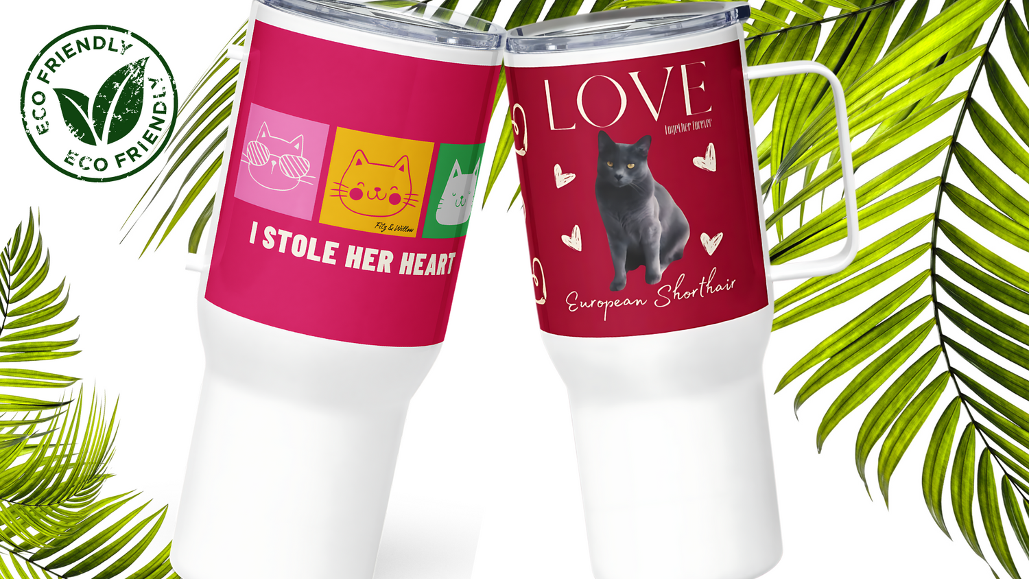 Fitz & Willow, sustainable, cat themed, travel mugs
