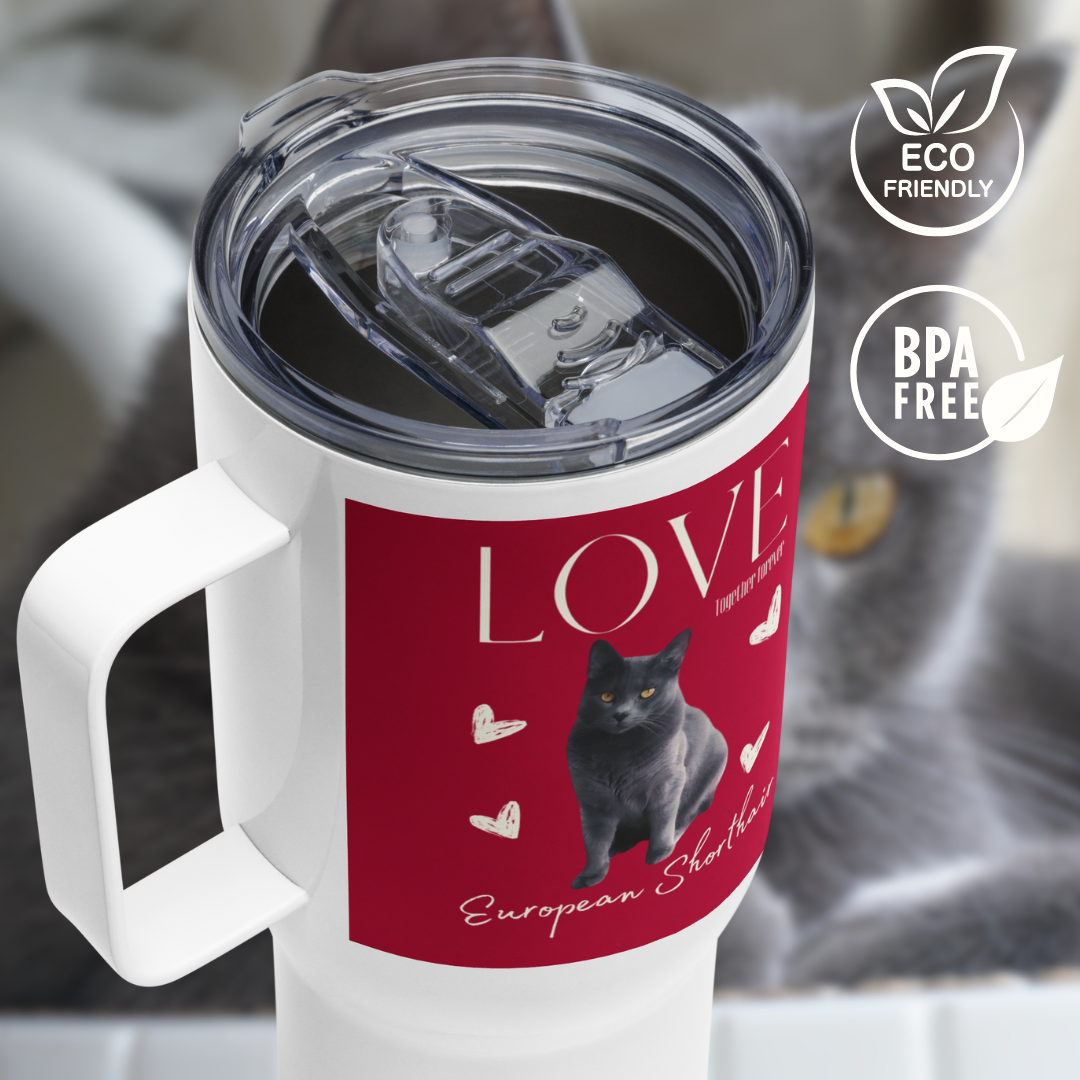 European Shorthair, Travel mug with handle - Fitz & Willow