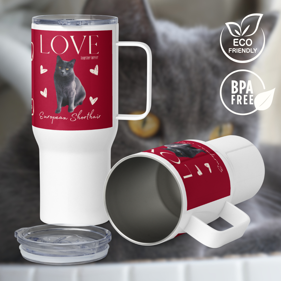 European Shorthair, Travel mug with handle - Fitz & Willow