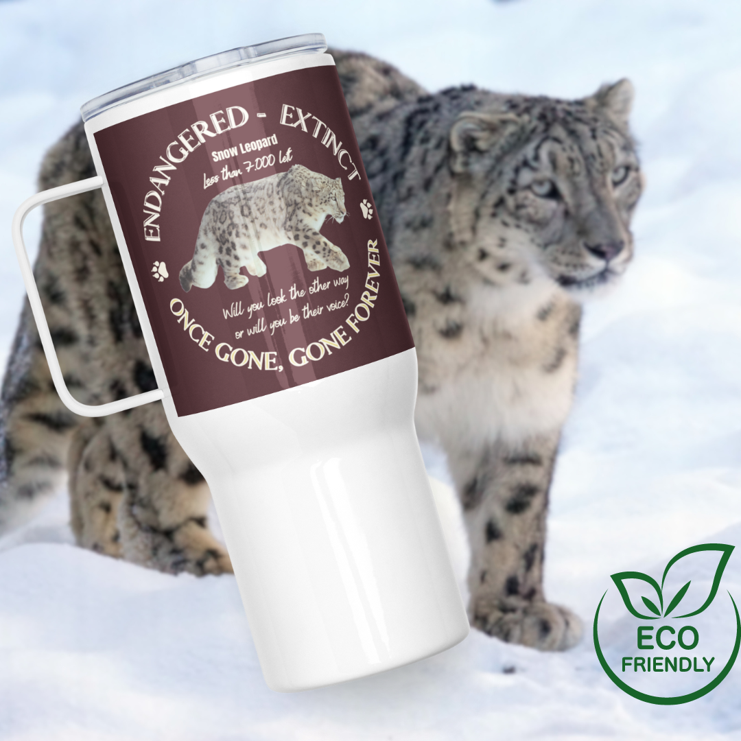 Save the Snow Leopard, Travel mug with handle - Fitz & Willow