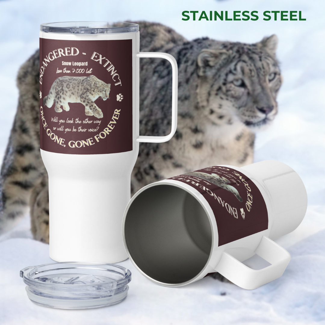 Save the Snow Leopard, Travel mug with handle - Fitz & Willow