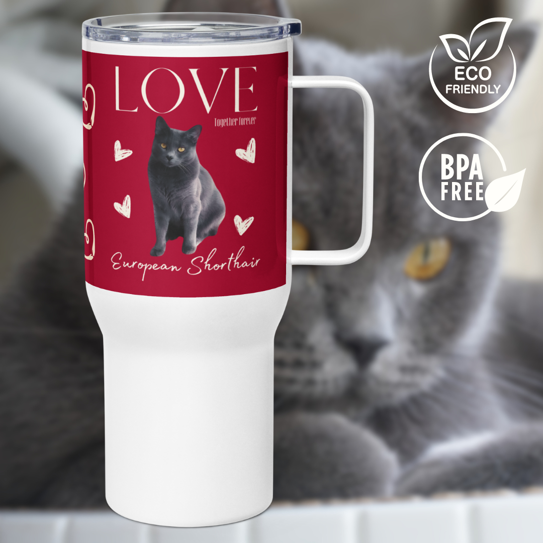 European Shorthair, Travel mug with handle - Fitz & Willow