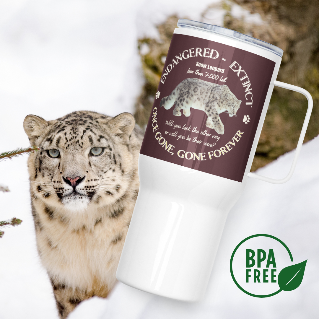 Save the Snow Leopard, Travel mug with handle - Fitz & Willow