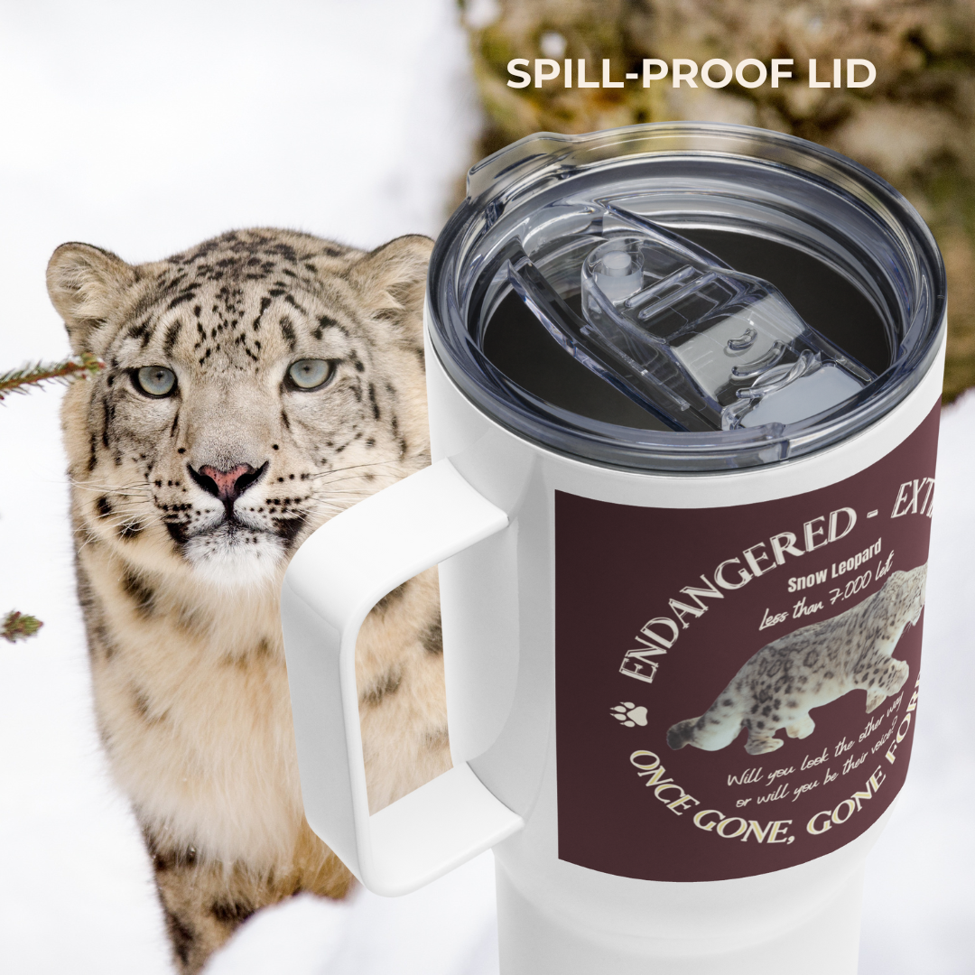 Save the Snow Leopard, Travel mug with handle - Fitz & Willow