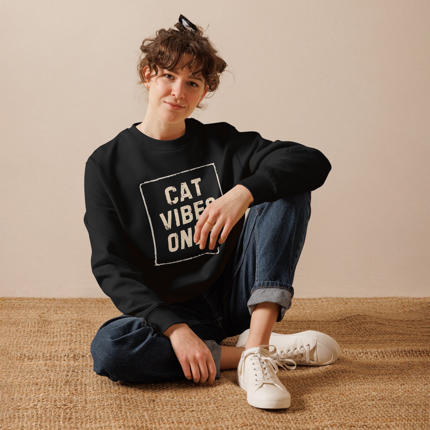 Ethical Vegan Cotton Sweatshirt for Cat Lovers – “Cat Vibes Only” - Fitz & Willow