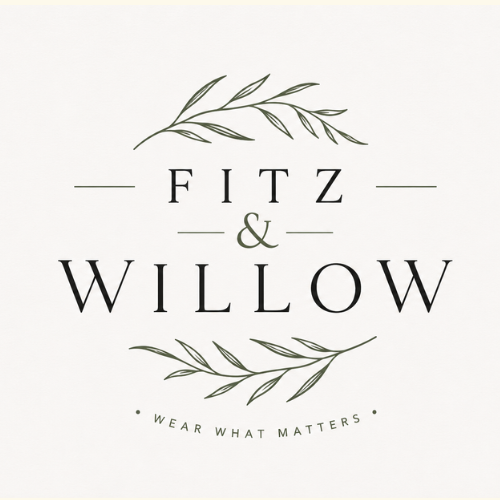 Fitz & Willow logo featuring elegant serif typography with olive green leaf illustrations on a warm off-white background.