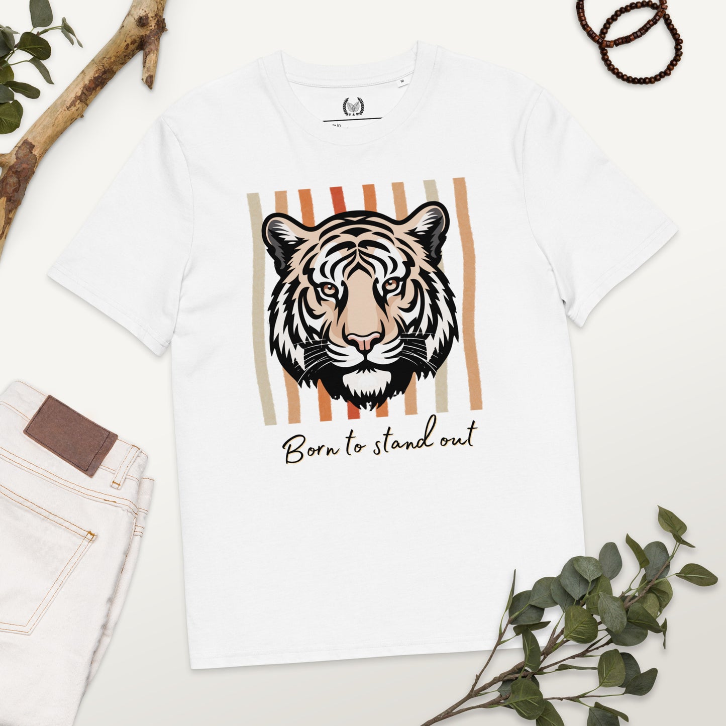 100% Organic Cotton Ethical T-Shirt with Tiger Print – “Born to Stand Out” - Fitz & Willow
