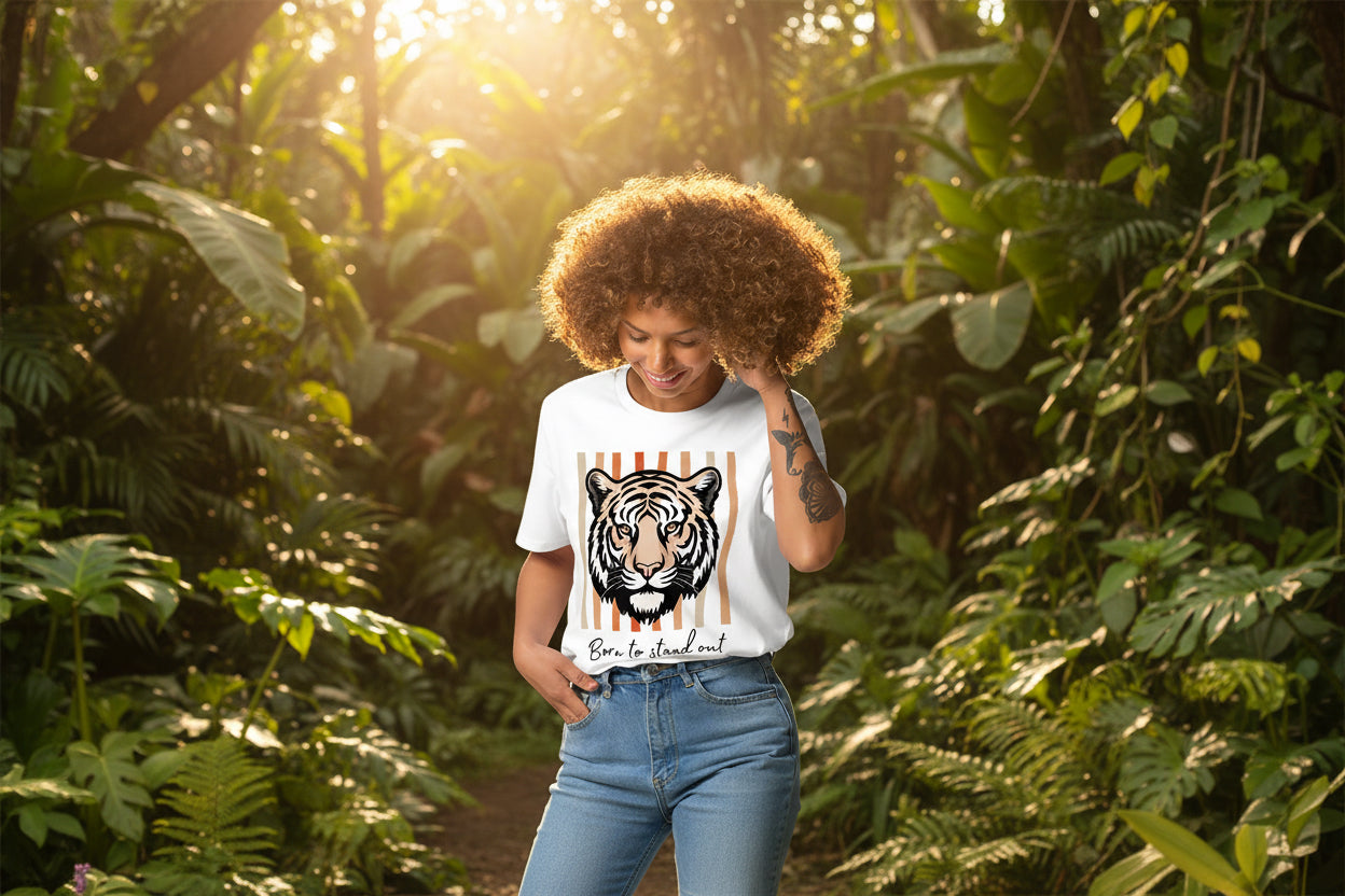 100% Organic Cotton Ethical T-Shirt with Tiger Print – “Born to Stand Out” - Fitz & Willow