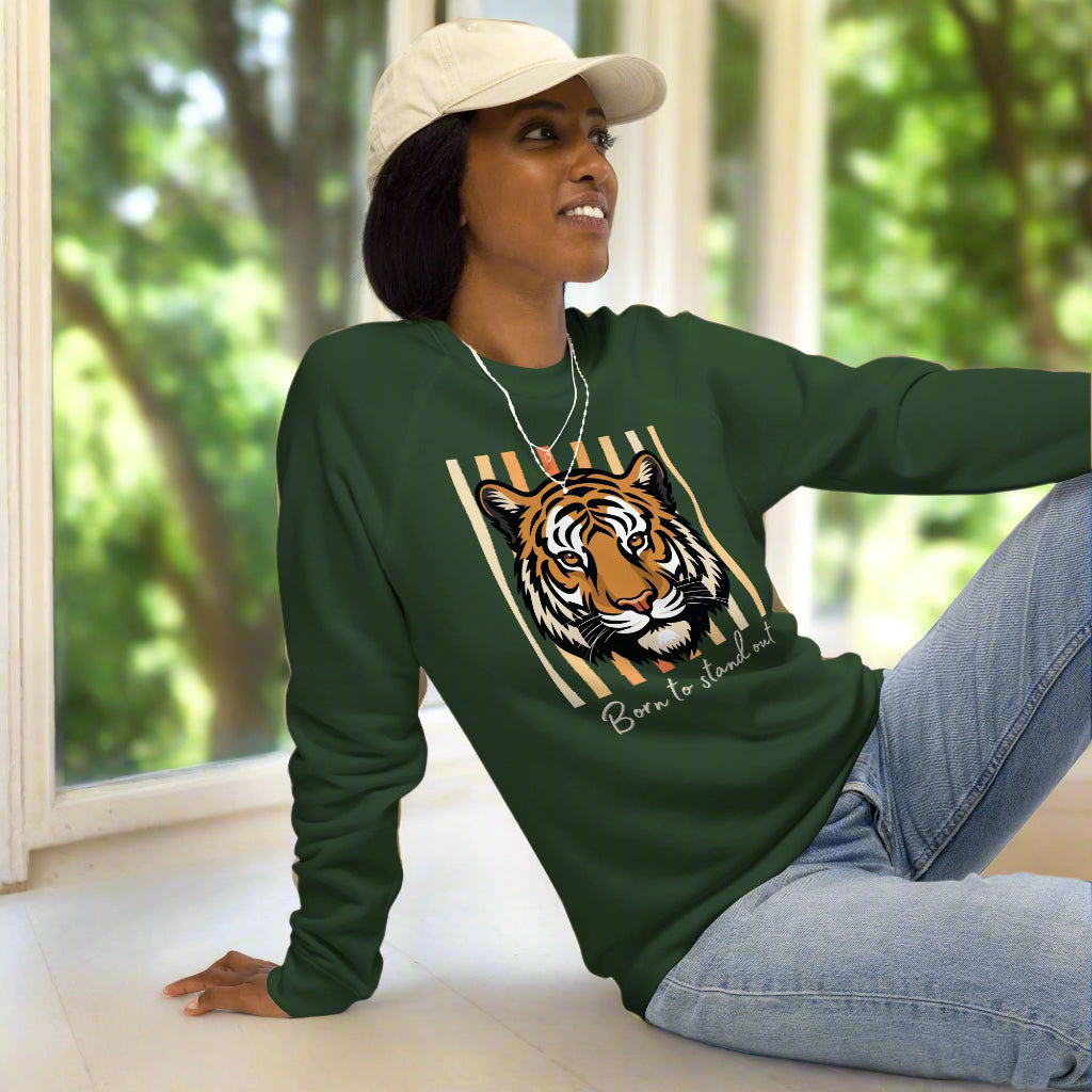 Organic Cotton Sweatshirt – Tiger Print “Born to Stand Out” - Fitz & Willow