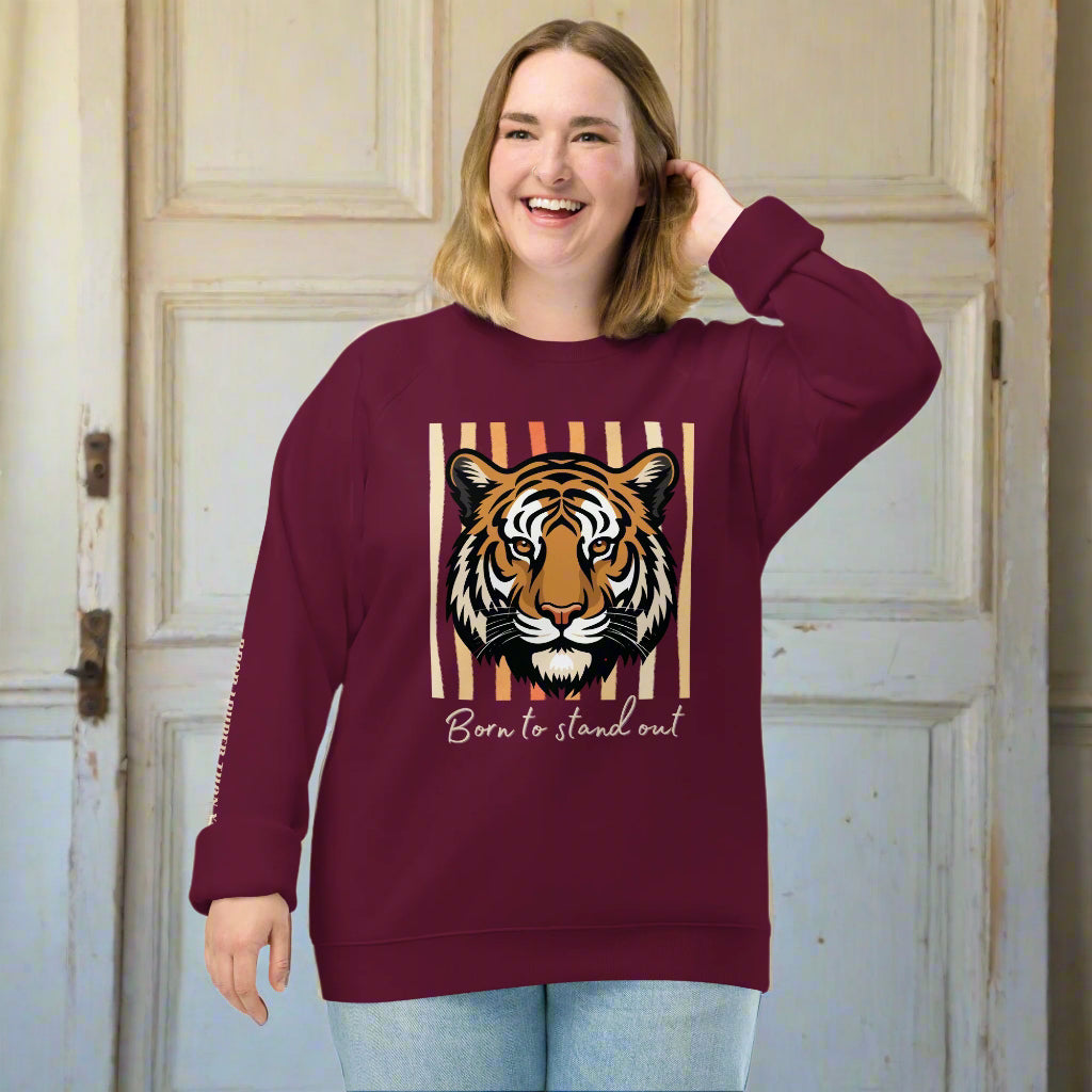 Organic Cotton Sweatshirt – Tiger Print “Born to Stand Out” - Fitz & Willow