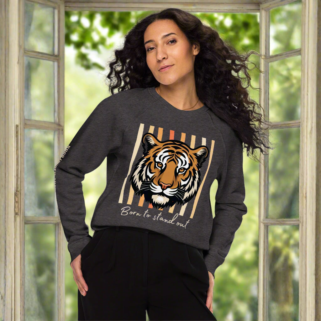 Organic Cotton Sweatshirt – Tiger Print “Born to Stand Out” - Fitz & Willow