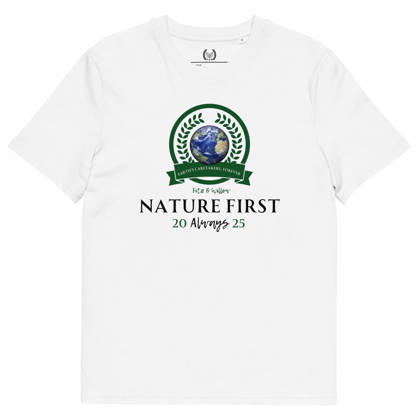 Organic Cotton T-Shirt with Nature Print & “Nature First” Quote - Fitz & Willow