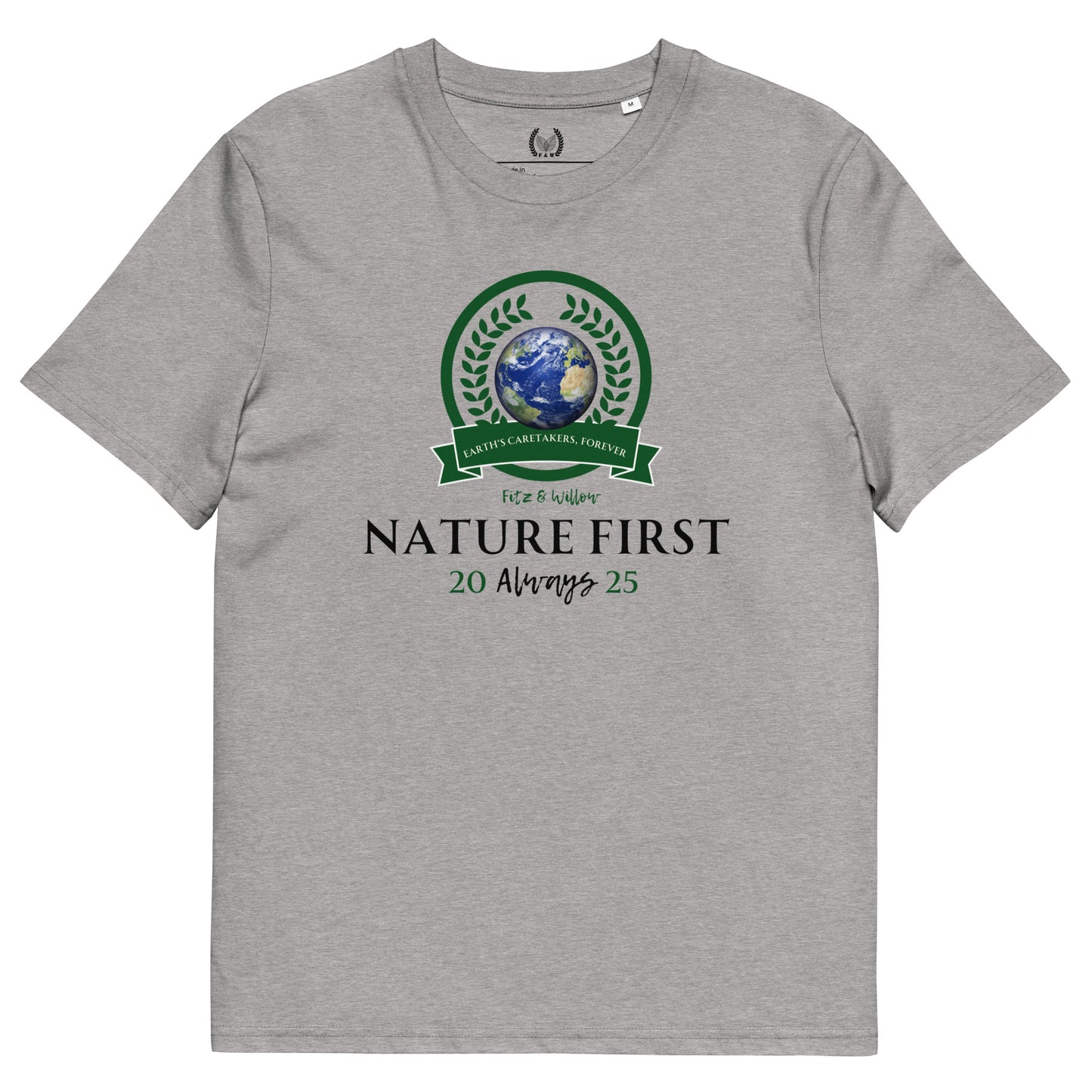 Organic Cotton T-Shirt with Nature Print & “Nature First” Quote - Fitz & Willow