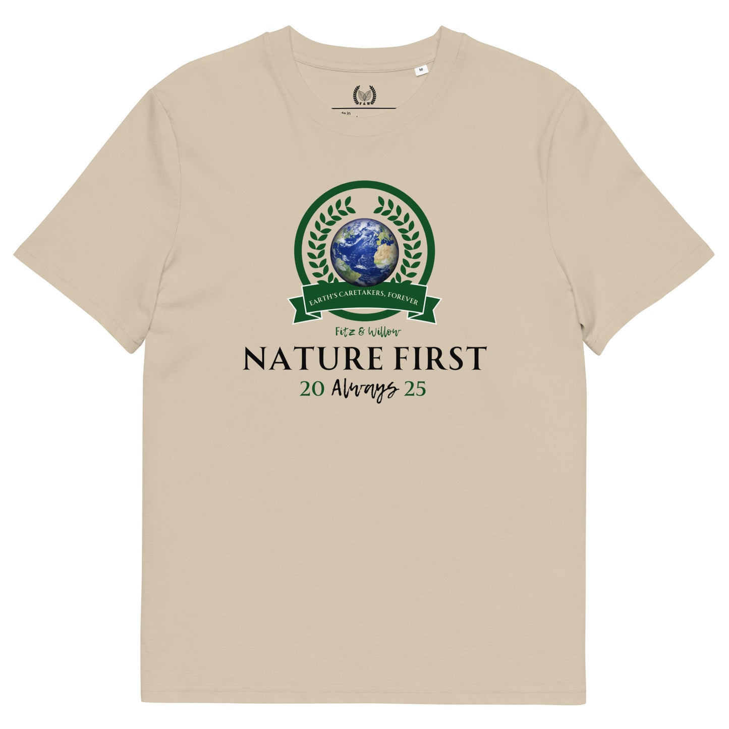 Organic Cotton T-Shirt with Nature Print & “Nature First” Quote - Fitz & Willow
