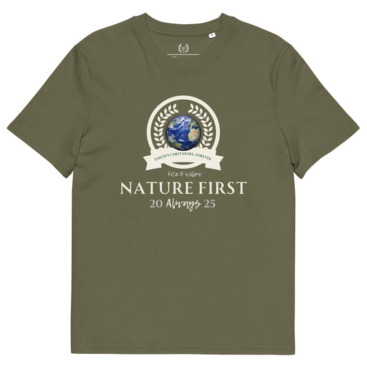 Organic Cotton T-Shirt with Nature Print & “Nature First” Quote - Fitz & Willow