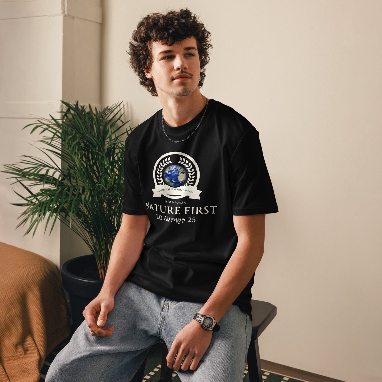 Organic Cotton T-Shirt with Nature Print & “Nature First” Quote - Fitz & Willow