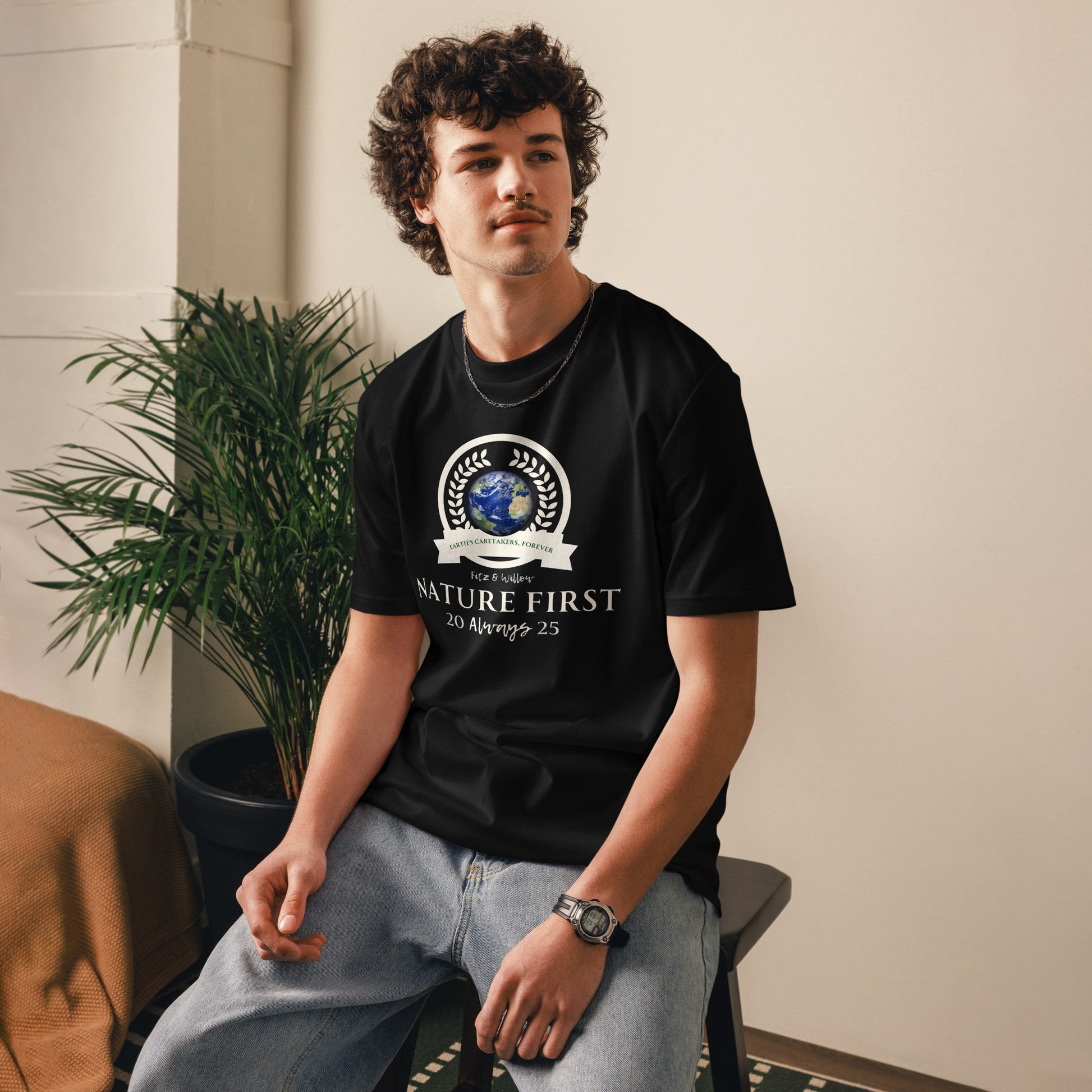 Organic Cotton T-Shirt with Nature Print & “Nature First” Quote - Fitz & Willow