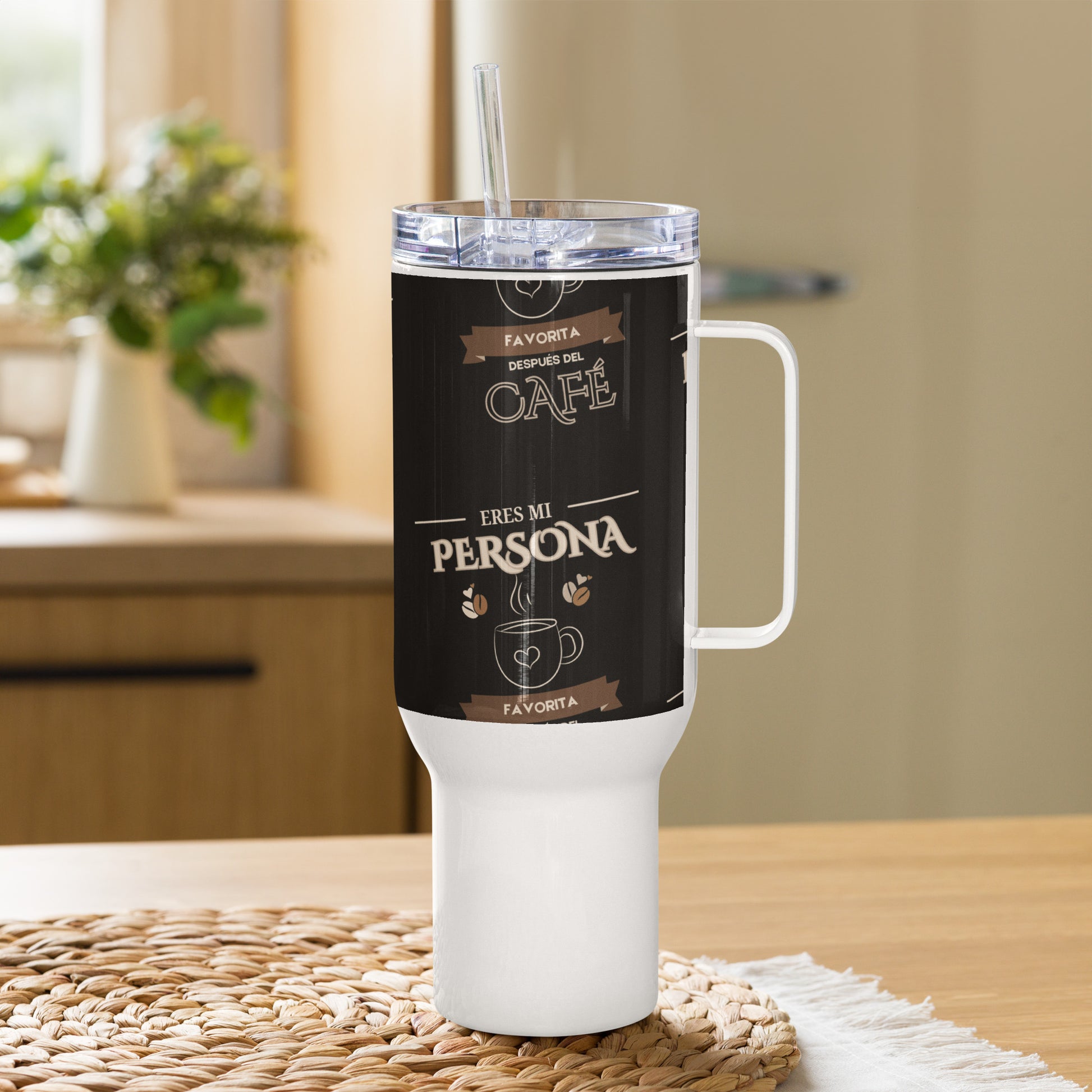 Stainless Steel Travel Mug with Handle – “Eres Mi Persona Favorita, Después del Café” – BPA-Free - Fitz & Willow