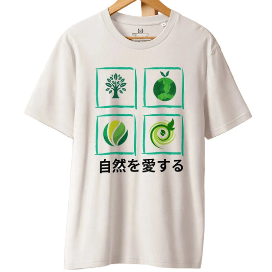 Unisex Organic Ribbed Neck T-Shirt – Nature Print & Japanese Quote - Fitz & Willow