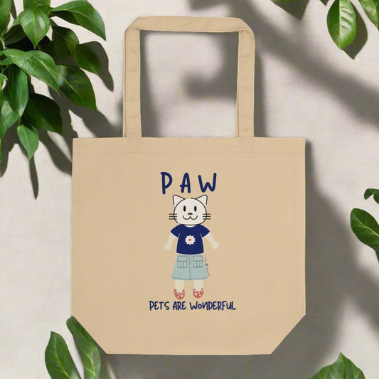 PAW, Cat themed, organic Tote - Fitz & Willow