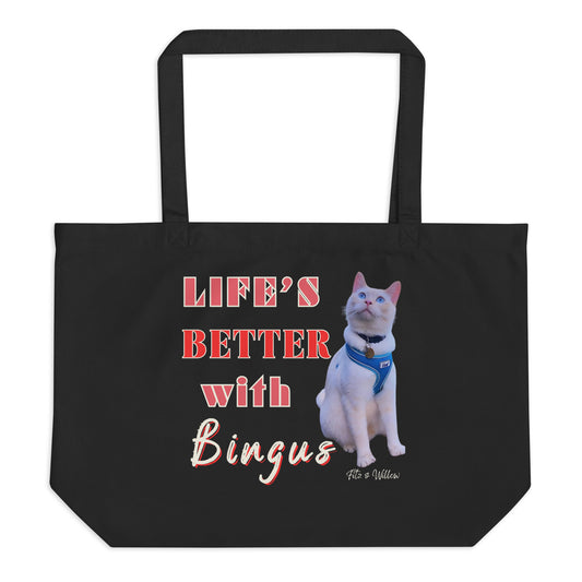 Life is better with Bingus the Siamese cat, Large organic tote bag - Fitz & Willow