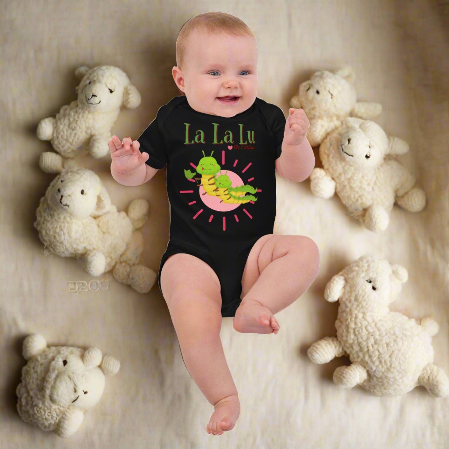 Organic cotton newborn bodysuit, short sleeve, La, La, Lu, - Fitz & Willow