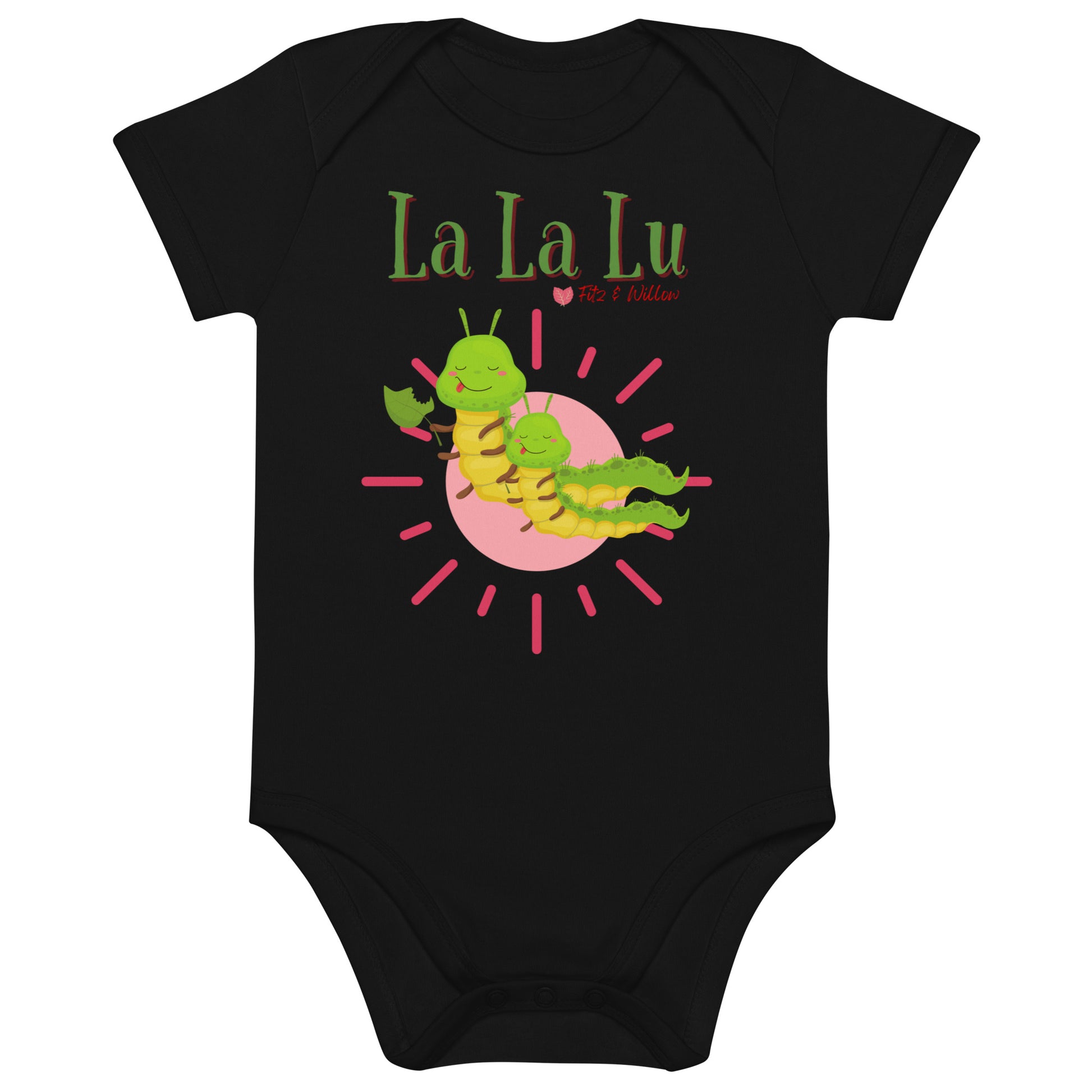 Organic cotton newborn bodysuit, short sleeve, La, La, Lu, - Fitz & Willow