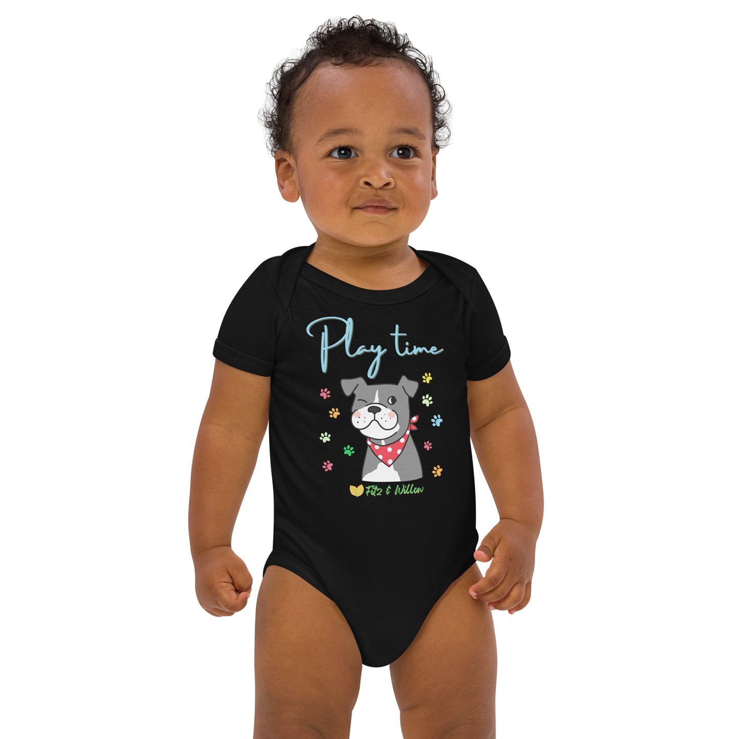 Organic cotton baby bodysuit, Dog Play time - Fitz & Willow - Fitz & Willow