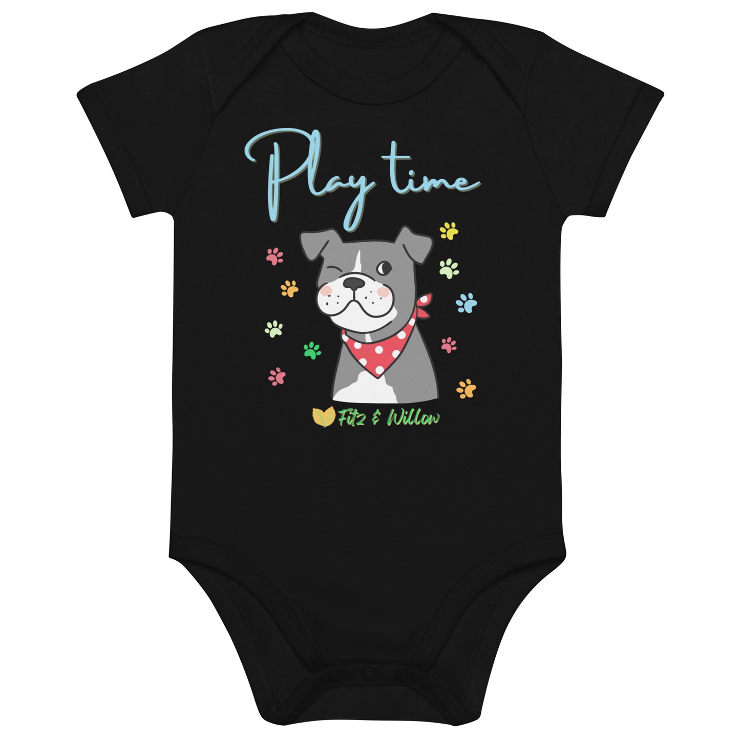 Organic cotton baby bodysuit, Dog Play time - Fitz & Willow - Fitz & Willow