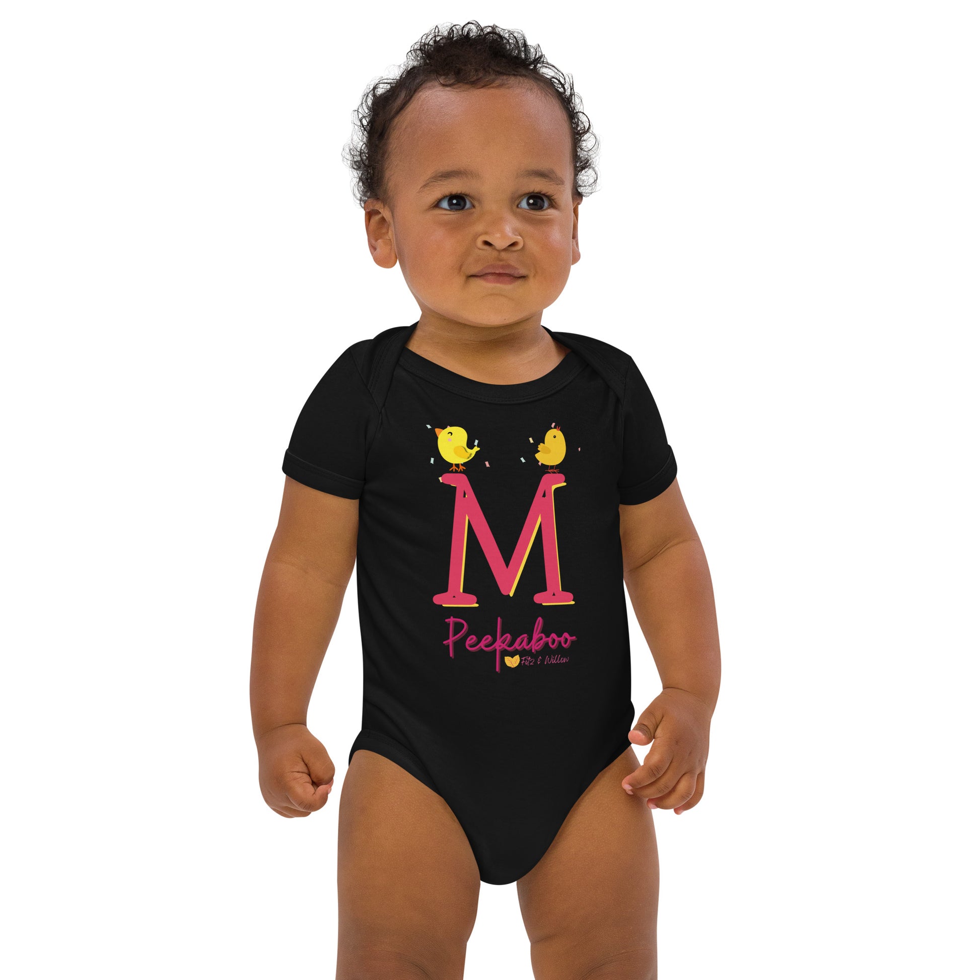 Organic cotton baby bodysuit, Letter M - Fitz & Willow - Fitz & Willow