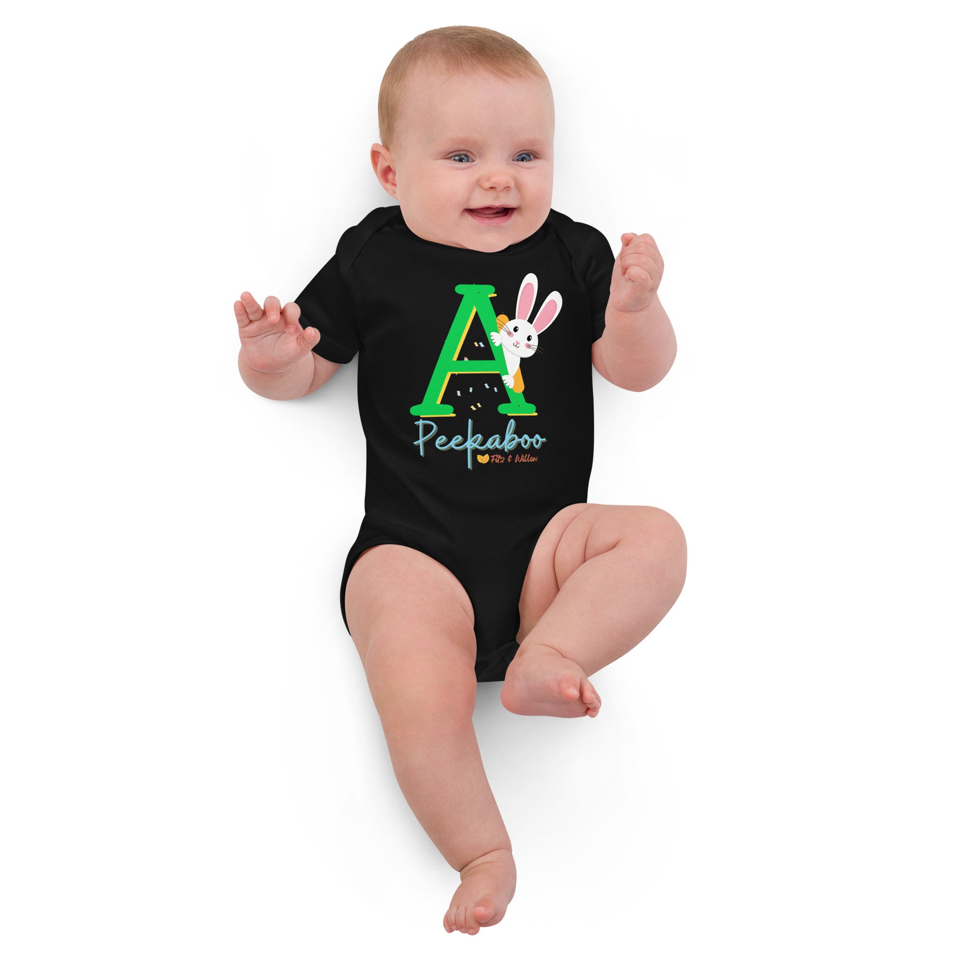 Organic cotton baby bodysuit, Letter A - Fitz & willow - Fitz & Willow