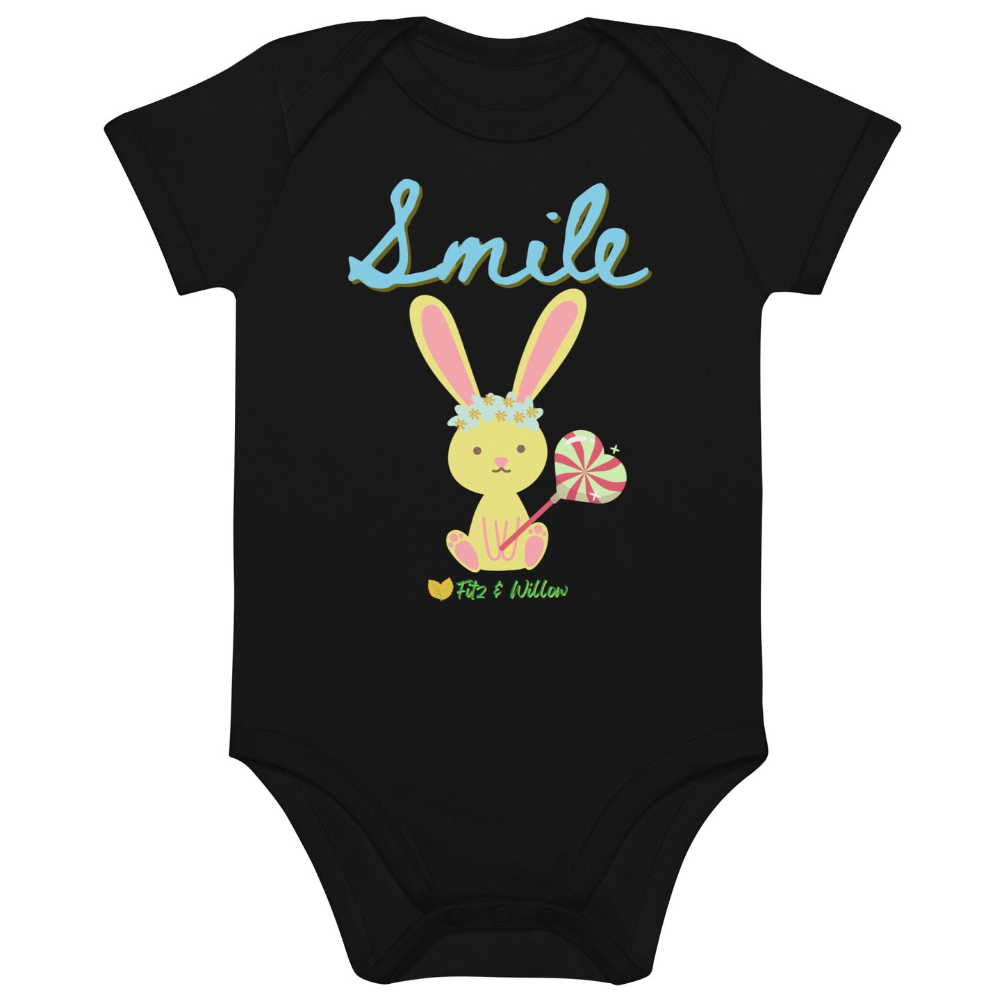 Organic cotton baby bodysuit, Bunny Smile - Fitz & Willow - Fitz & Willow