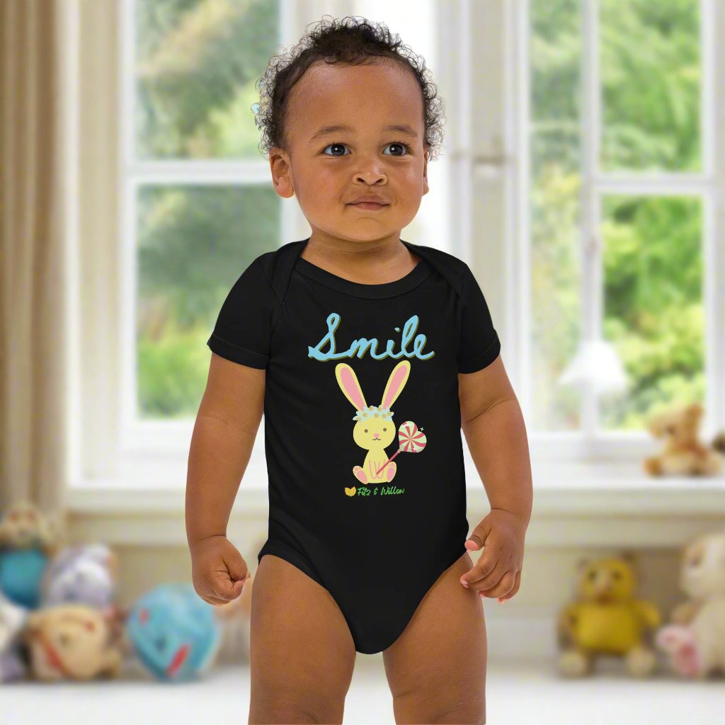 Organic cotton baby bodysuit, Bunny Smile - Fitz & Willow - Fitz & Willow