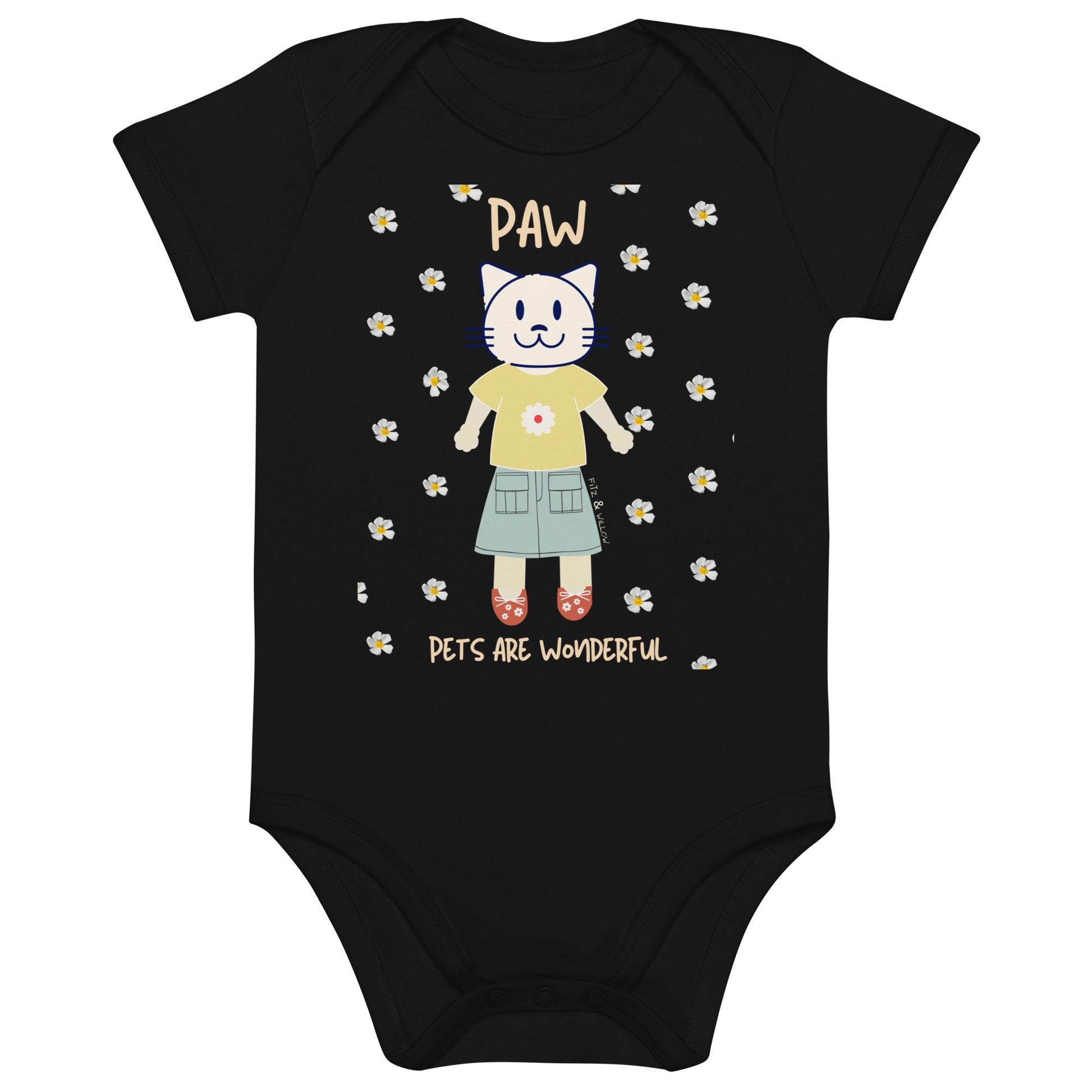 PAW, Cat themed organic baby bodysuit - Fitz & Willow