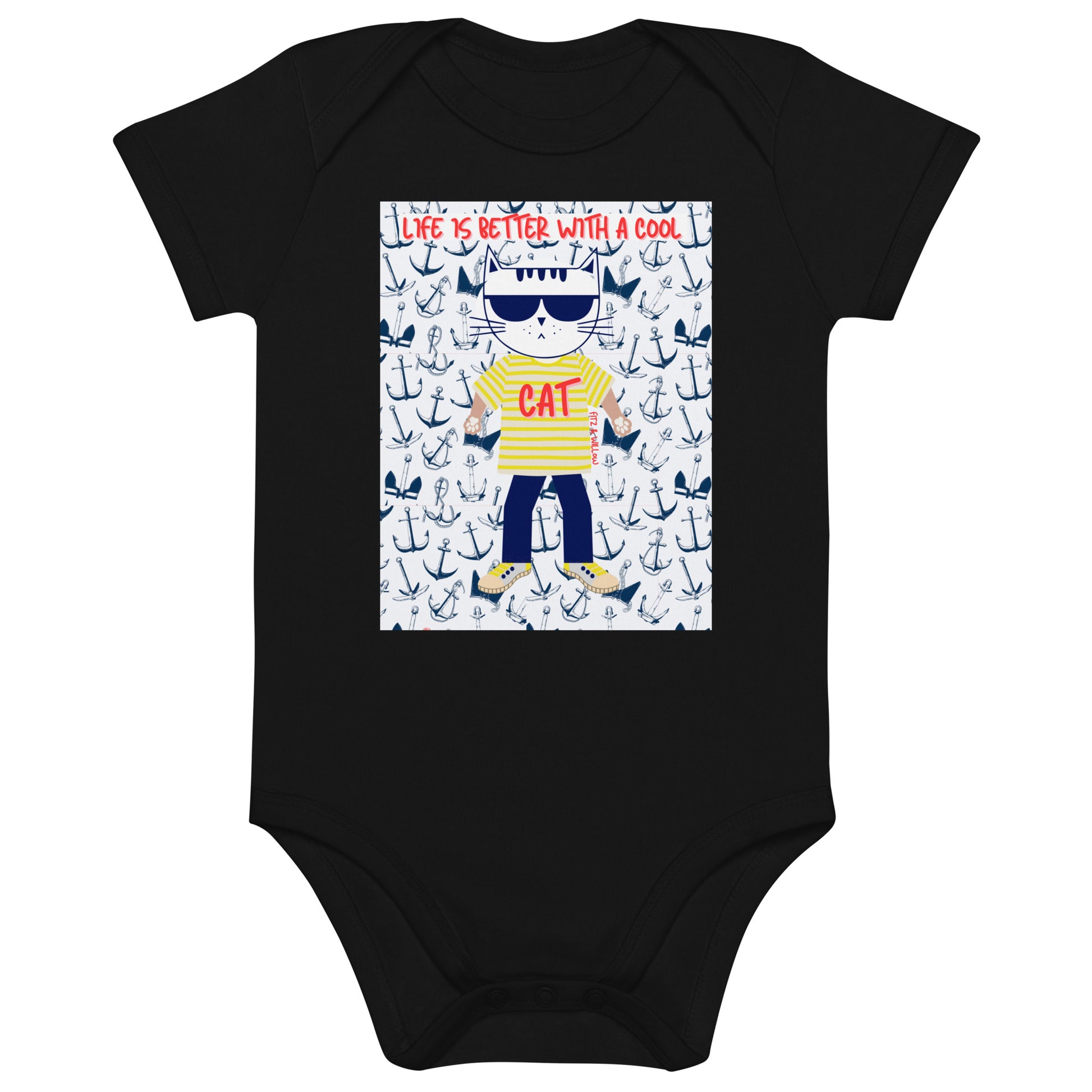 Cool Cat, Organic cotton newborn bodysuit - Fitz & Willow