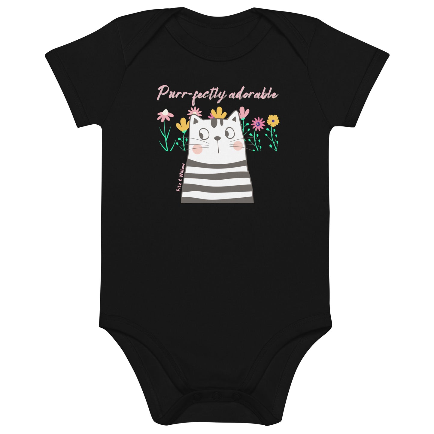 Funny cat design, newborn bodysuit, organic cotton - Fitz & Willow