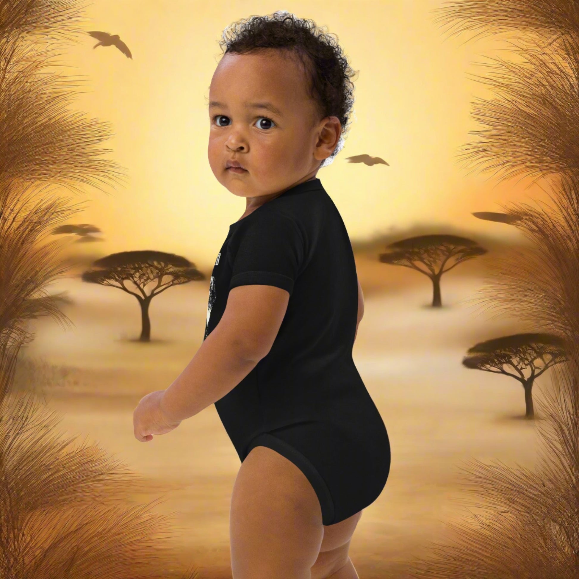 African Lion, Organic cotton newborn shortsleeved  bodysuit - Fitz & Willow