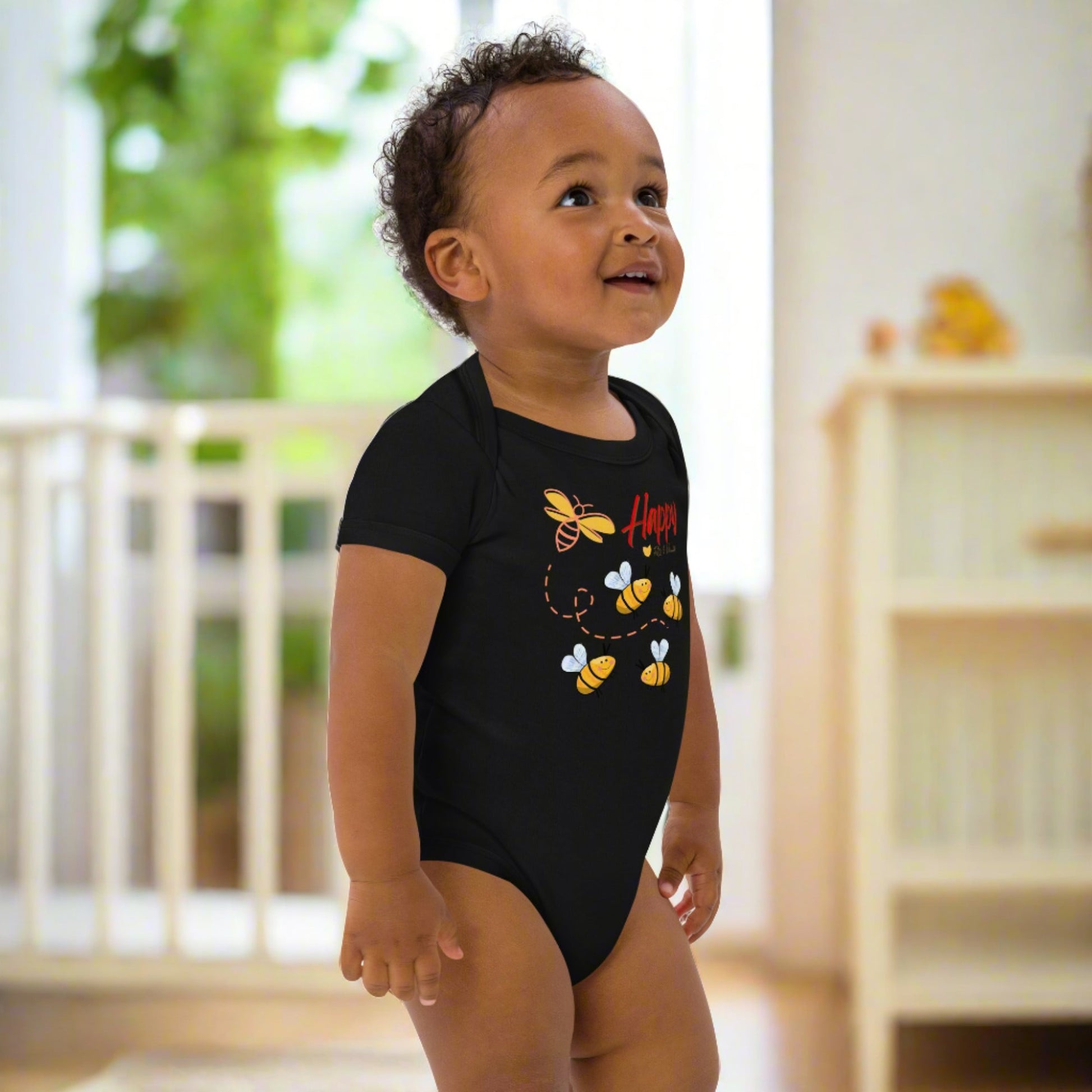 Organic cotton newborn bodysuit, Bees - Fitz & Willow